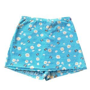 Girls Vintage Gingham Daisy Print Skort